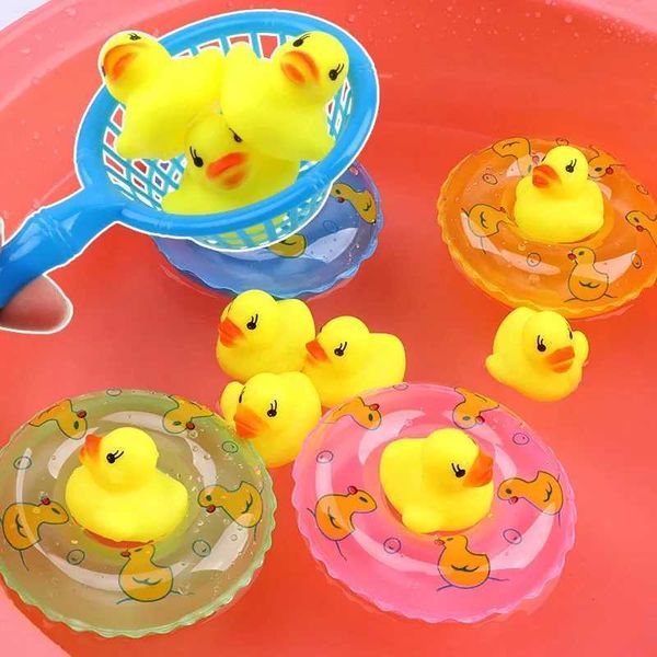 Baby Bath Toys Childrens floating bathtub toy mini swimming ring rubber yellow duck fish net cleaning swimming childrens toys water fun CL25