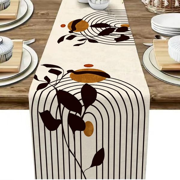 1pc Runner de mesa de planta simples Bohemiakitchen decoração de linho para casa de jantar 250102