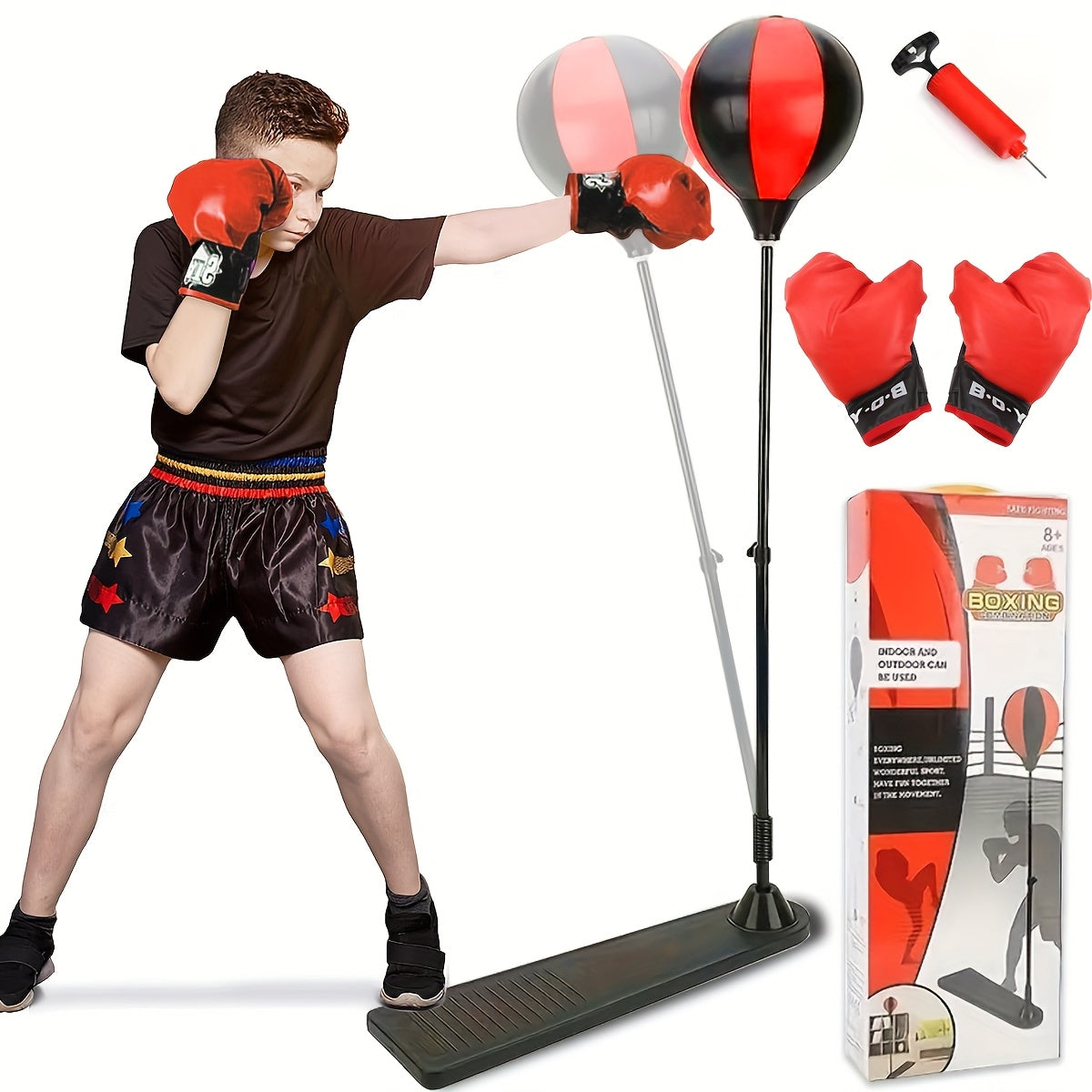 TEMU Punching Bag For Kids Boxing Gloves, 3 Years Old Adjustable Kids Punching Bag With Stand, Boxing Bag Set Toy For (red Black), New 2025,