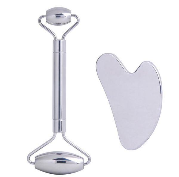 2021 Stainless Steel Face Roller Massager Gua Sha Tool Set Facial Slimming Eye Neck Massage Anti Wrinkle Cellulite Beauty Health Care Tool