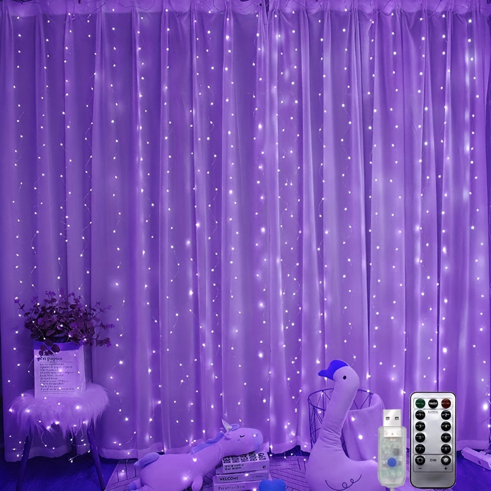 TEMU 1 Set 20ft 330 Led Curtain Fairy Lights With Remote Control, Rgb Multicolor Usb- String Lights For, Parties, Weddings, Christmas - Infrared, 8 ,