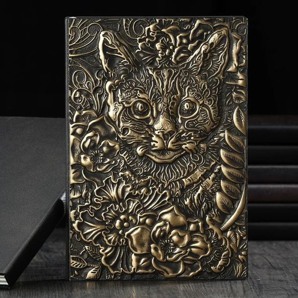 A5 Cat Star Hardcover Retro Notepad Student Learning Record Leather Notebook Business Office Stationery 241210