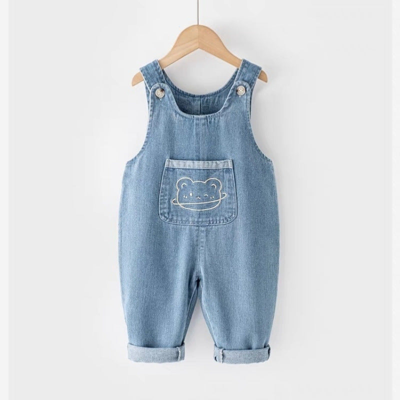Childrens Denim Overalls New Spring and Autumn Baby Jeans Boys Girls Jumpsuits Baby Pants Trendy Long Pants 250922
