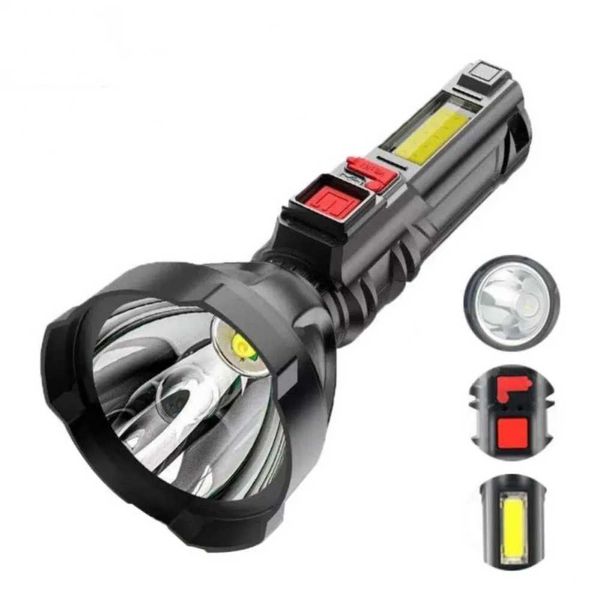 Flashlights LED Tactical Light 4 Modes Lamp Spotlight Lighting Torch USB Rechargeable Waterproof Hand-held Flashlight+COB Light Y240731