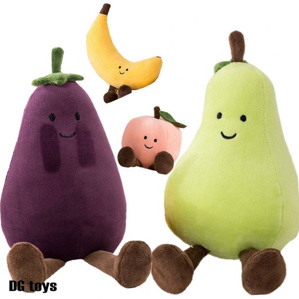 Stuffed Plush Animals Plush Dolls Cute Face Vegetable Eggplant Plushie Doll Stuffed Soft Fruit Pear Peach Tangerinr Banana Baby Appease Toy