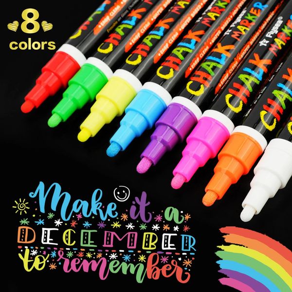 8PCSSet Liquid Chalk Marker Pens Erasable Multi Colored Highlighters LED Writing Board Glass Window Art 8 Colours 240918