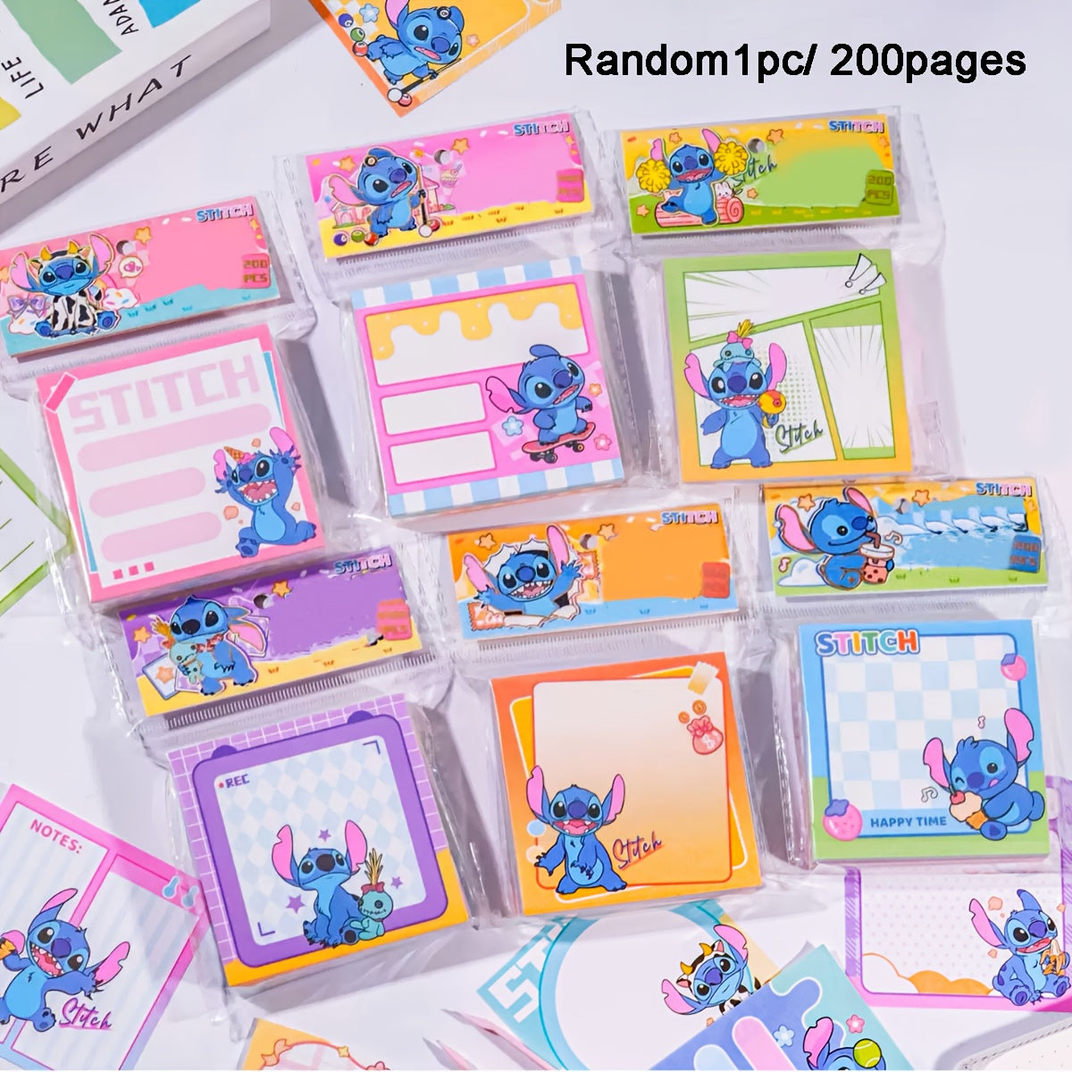 TEMU Stitch Sticky Notes - Random 1pc - New Cute Stitch Sticker Notes With 200 Sheets, Diy Decorative Message Notes, Portable Notebook, Reusable Fun