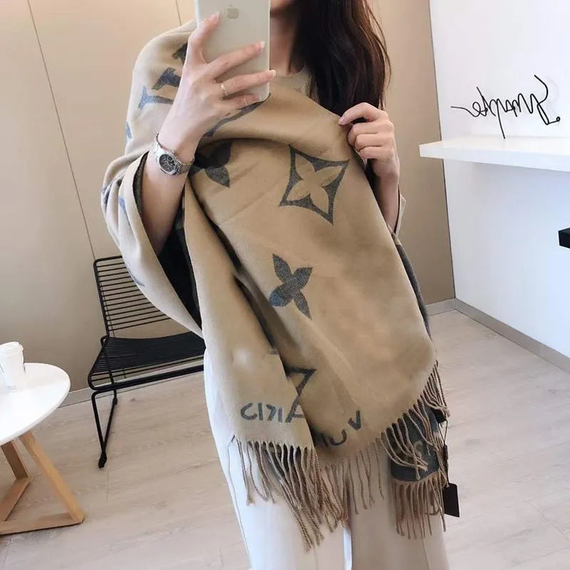 New funny Scarf V Cashmere Thick Shawl Women Long Winter Wram Pashmina Wraps Hijab with Tassel Bufanda Foulard 2024