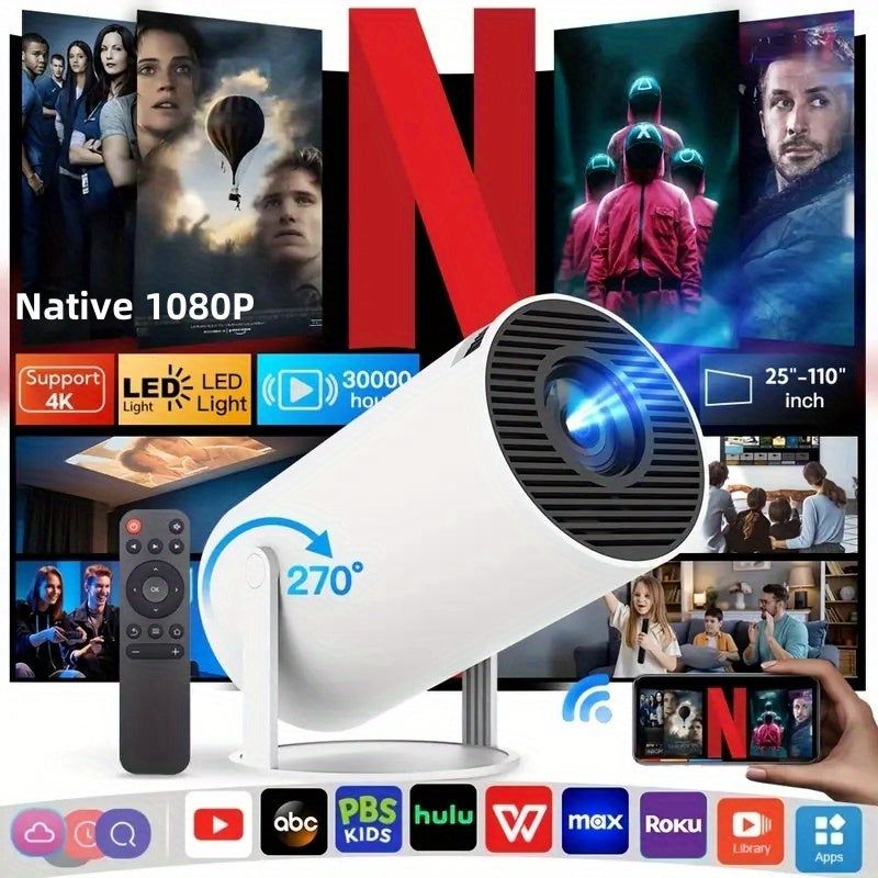 TEMU [2025 Upgrade] Built-in 11, 0 System Portable Mini Projector-support 4k |native 1080p Theater, Auto Keystone Correction, Wifi6 Wireless5, 4, For