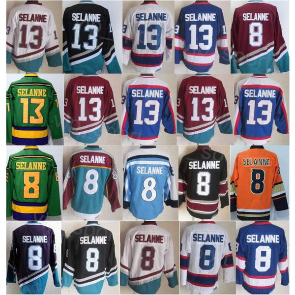 CCM Hockey Retro Jerseys 8 Teemu Selanne Retire Vintage Classic Embroidery And Sewing Team Color Mighty Purple White Black Blue Red Green Or