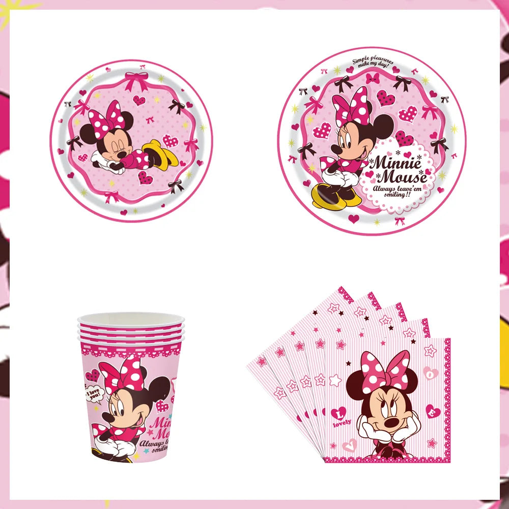Minnie Mouse Party Supplies Minnie Theme Banner Cup Plates Napkins For Kids Baby Shower Birthday Party Decoration