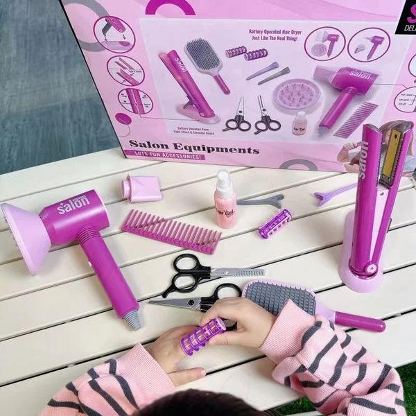 Childrens hair beauty and makeup set girls simulated hair dryer fashionable styling tool pretending to play with childrens toy house gifts 2