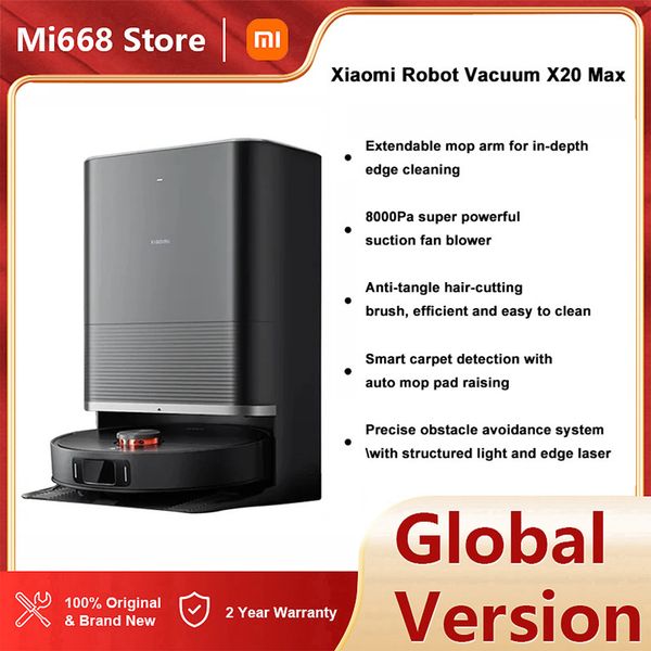 Global Version Xiaomi Robot Vacuum X20 Max Vacuum Cleaner with Wiping Function & All-in-One Station (8000Pa Suction Power;120 Min Battery Li