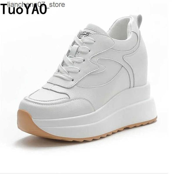 Casual Shoes Women Platform Trainers Genuine Leather Autumn Winter Sneakers 10CM Heels Wedges Shoes Breathable Height Increased Sneaker Woma