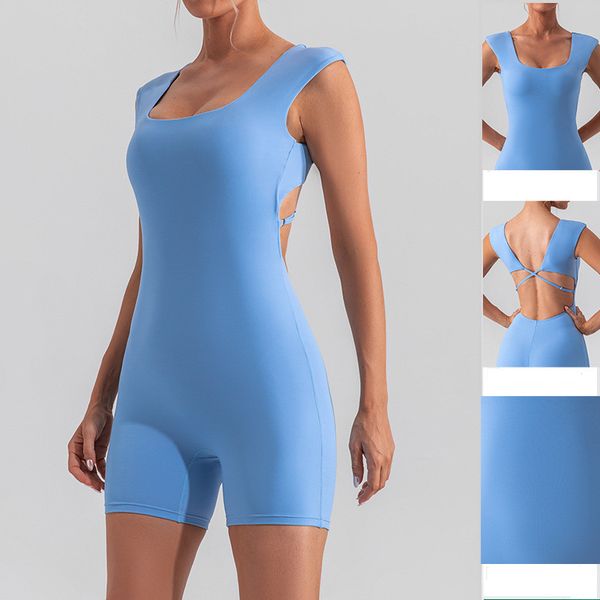 2025--Women Bodysuits For Yoga Sports Jumpsuits One-piece Sport Quick Drying Workout Bras Sets Short Sleeve Playsuits Fitness Casual Black S