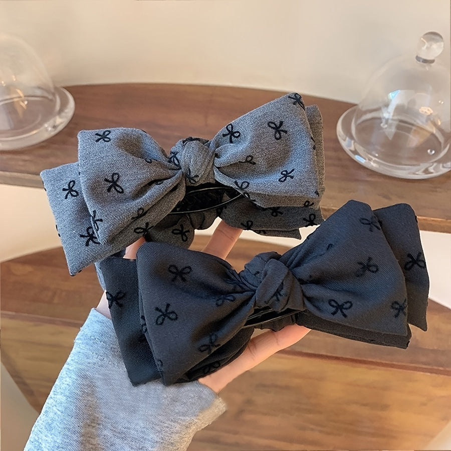 TEMU 2pcs Elegant Bow Hair Clips For Women And Girls - Hair Bun And Ponytail Holders With , Dark Gray And Black Styles, Hair Accessories