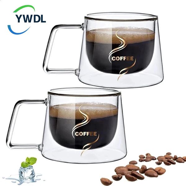 YWDL 200ml Double Wall Glass Coffee Mug Heatresistant Espresso Cup Thermo Insulated For Latte Cappuccino Tea Drinkware Set 240923