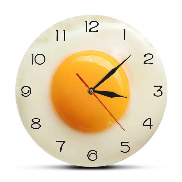 Sunny Side Up Fried Egg Kitchen Wall Clock 3D Flat Design Breakfast Food Wall Art Dining Room Interior Decor Silent Wall Watch M250212