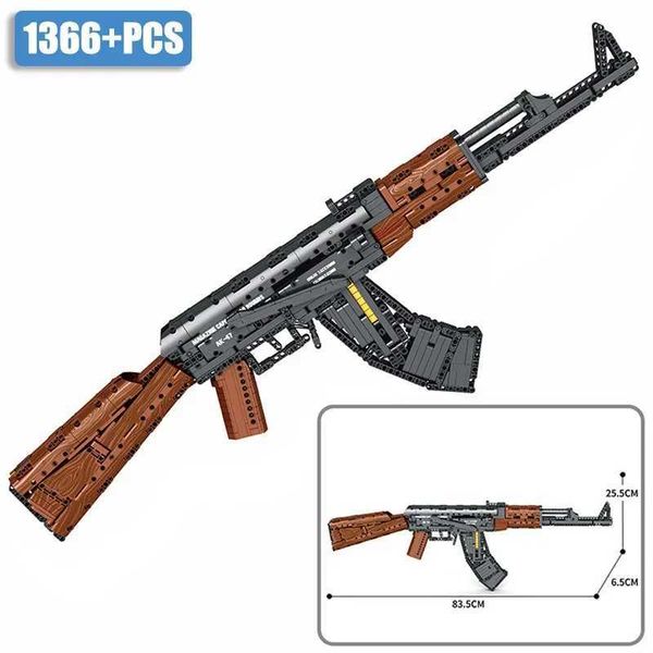 Blocks 1366PCS AK47 Assault Rifle Model Building Blocks Military Army Weapon Shootable Imitation Gun Bricks Toy Kid Adult For GiftsY241106SS
