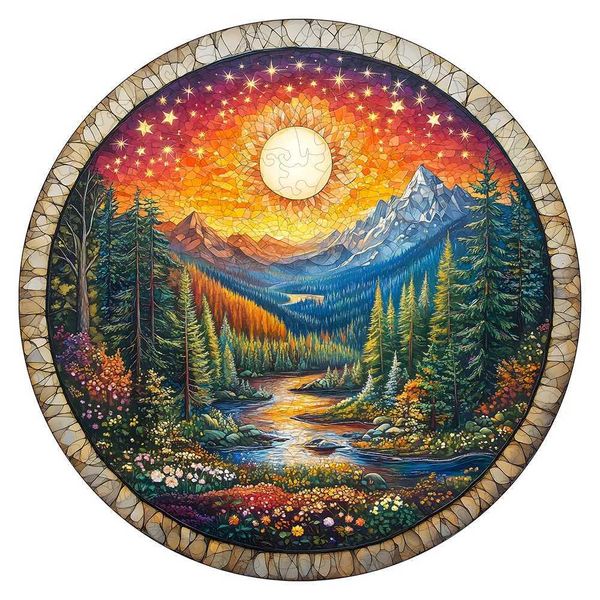 3D Puzzles Wooden Puzzles for Adults 3D Vision Effects Cave Forest Wooden Jigsaw Puzzles for Adults Unique Shape Hill Sunset Forest Trai H24