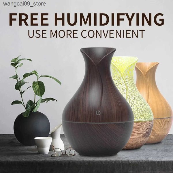 Humidifiers Humidifier Wood Grain Vase Sprayer Bedroom Office Desktop Ornaments Usb Silent Atmosphere Color Light Hydrating Air Aromatherapy