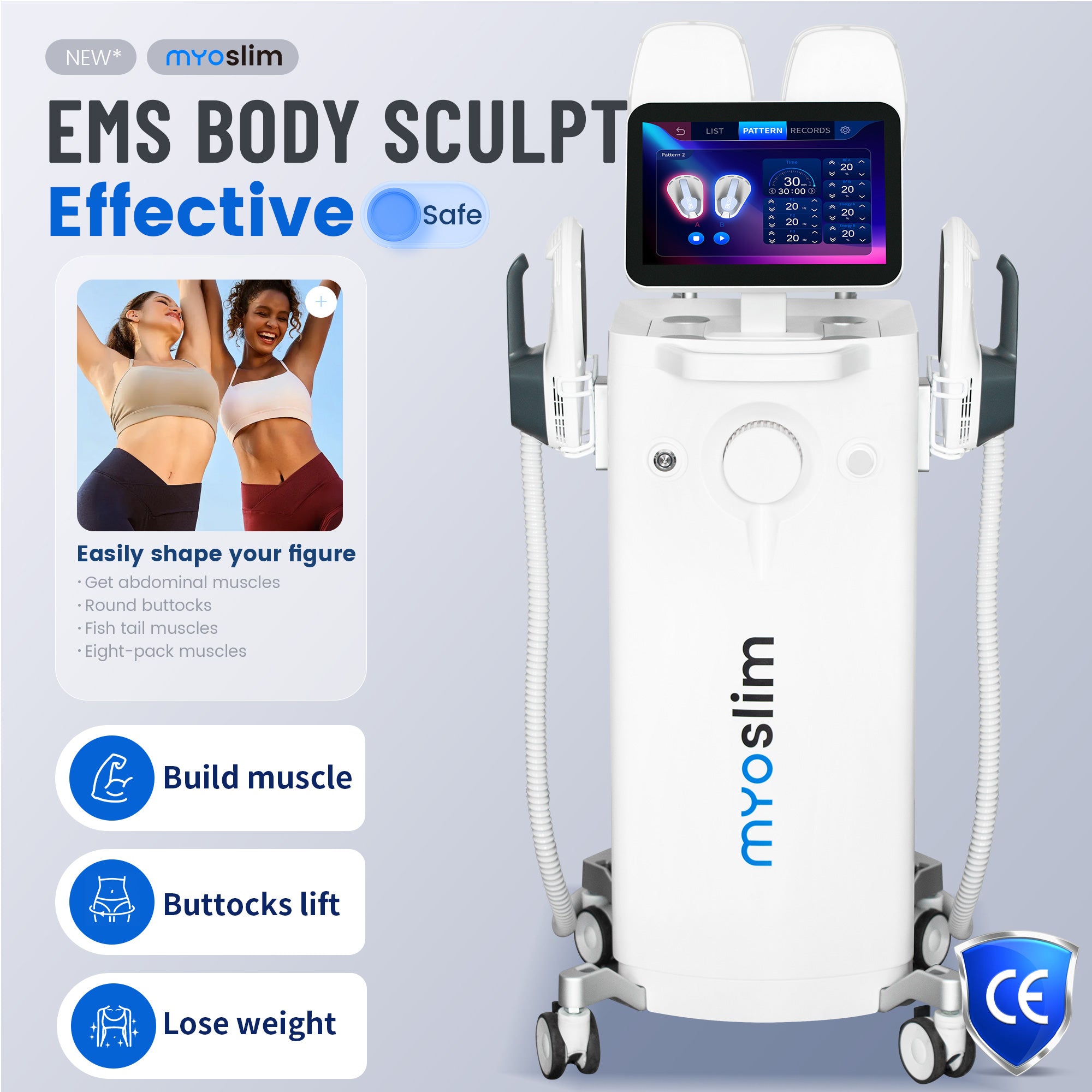 Myoslim Electrical Muscle Stimulation Beauty Machine RF 6500W Power for Fat Burning and Shaping at Spa Level