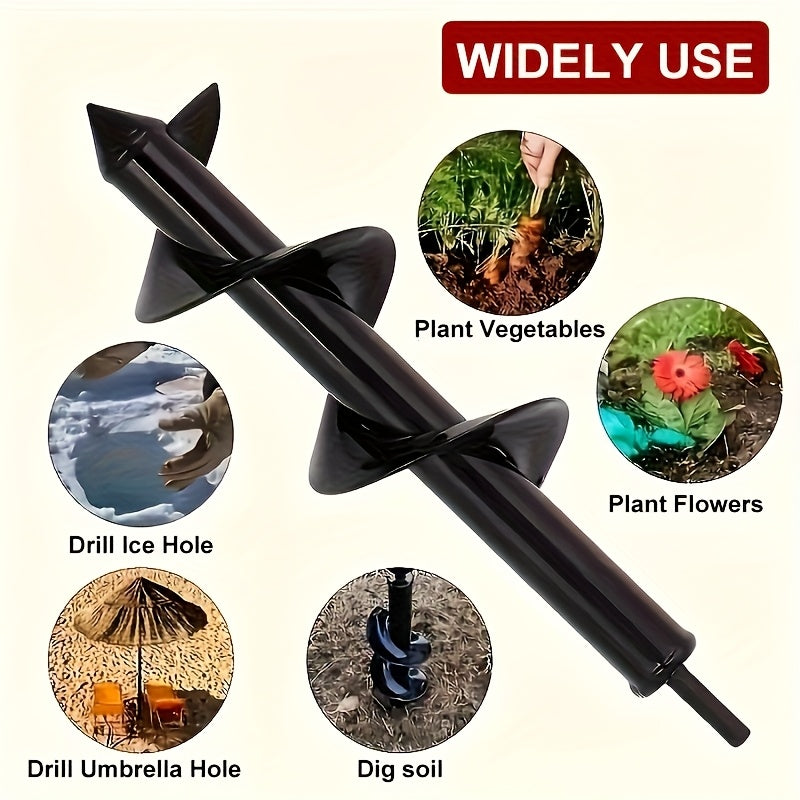 TEMU Heavy-duty Metal Auger Drill Bit With 3-8" Hex Shank - Manual Hand- Garden Tool For Drilling Soil, Fence Post Installation, Tree Planting & -