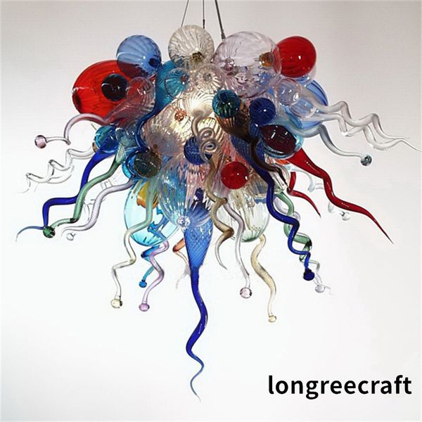 Modern Ceiling Lights Large Pendant Lamps 32*32 Inches Hand Blown Glass Chandeliers AC 110V-240V Range LED Bulbs Foyer Hanging Multi Color C