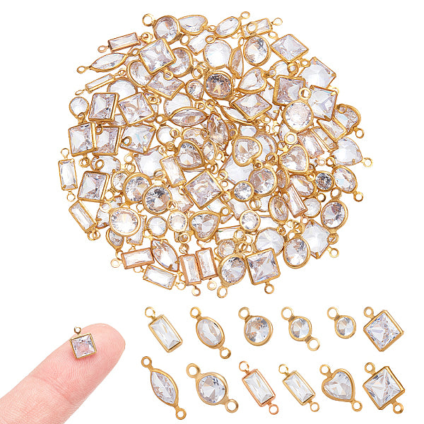 120 Stück 12 Stile Messing klare Zirkonia Verbinder Charms