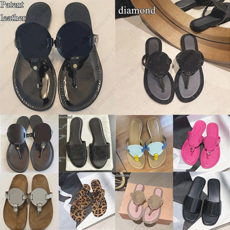with box designer sandals women slides sport metallic leopard leather slippers white black patent flip flops lady Luxury slide