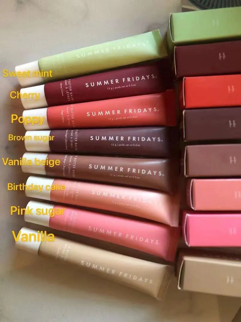 8 colors Summer Fridays Lip Butter Balm 15g Liquid Lipstick moisturizes Smooth Makeup Lips Glaze Lip Gloss Oil Jelly pink sugar vanilla beige 0.5oz