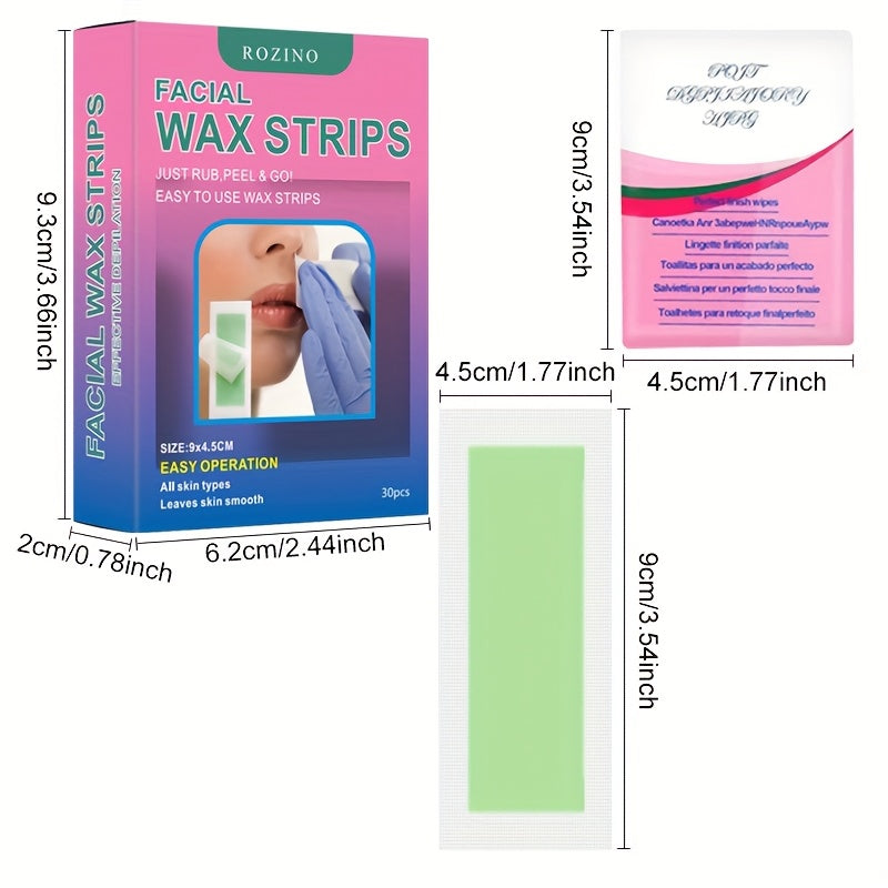 TEMU Wax Hair Removal Strips Strips - Hypoallergenic All Light Beige Types - Facial Hair Removal For Women - At Home Waxing Kit With 30 Face Wax