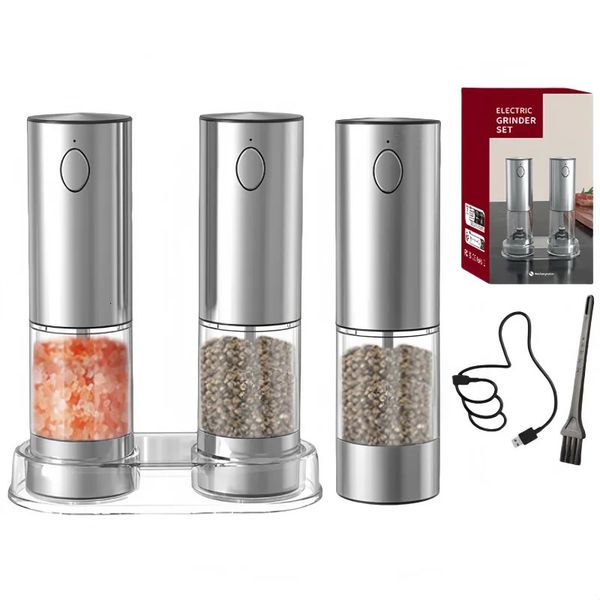 Electric USB Rechargeable Salt and Pepper Grinder Adjustable Coarseness Auto Grind LED Light Large Capacity Mills Kitchen Tool 250117