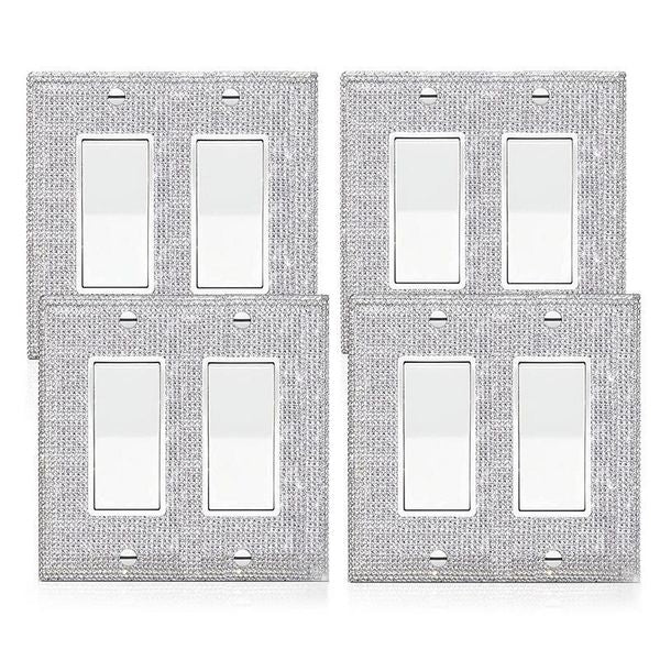 Switch Stickers 4 Pcs Light Cover Decorative Aesthetic Silver Rhinestones Wall Plates Plate Decor 230410