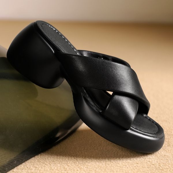 Leather Women&#039;s Genuine Cross-Strap Slip-On Platform Sandals 4