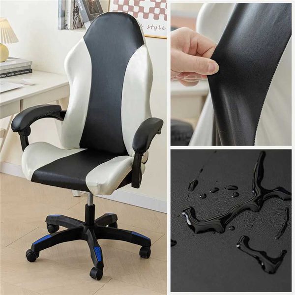 Waterproof and non-slip strehable black and white PU leather gaming chair cover for off cputer rotating lift armchair seaT250121