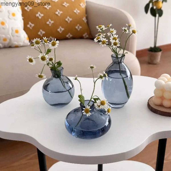 Vases Simple Mini Glass Flower Vase Desktop Transparent Hydroponic Plant Bottle Living Room Flower Arrangement Pot Home Decoration J241210