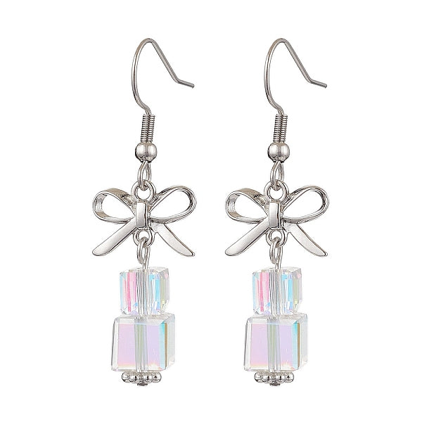 Boucles d'oreilles pendantes en laiton et verre pour femme