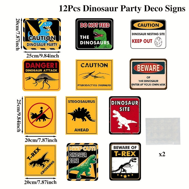 TEMU 2d Flat, 12pcs, Dinosaur Party Decorations, Dinosaur Zone Warning Logo Design Party Logos For Wall Decor, Dinosaur Birthday Party Decoration,