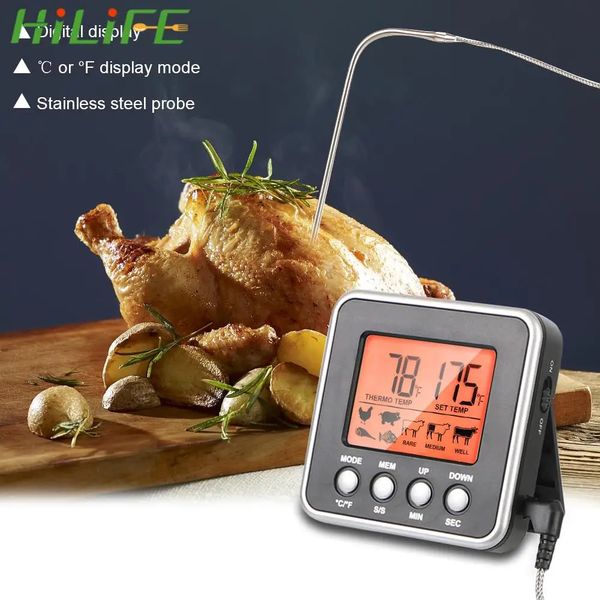 LCD backlit display thermometer with timer meat probe kitchen tools digital meat thermometer barbecue kitchen food 241113