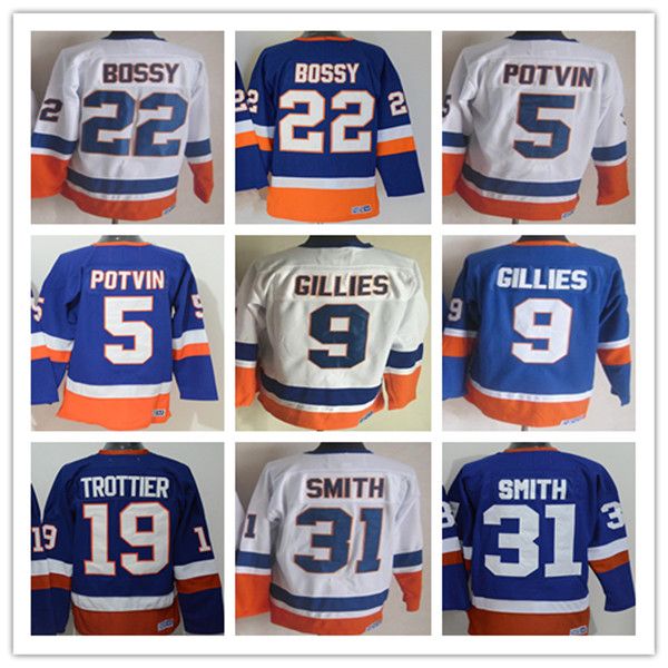 Men Vintage Classic New NY York Hockey Jerseys 22 Mike Bossy 5 Denis Potvin 9 Clark Gillies 19 Bryan Trottier 31 Billy Smith 32 Steve Thomas