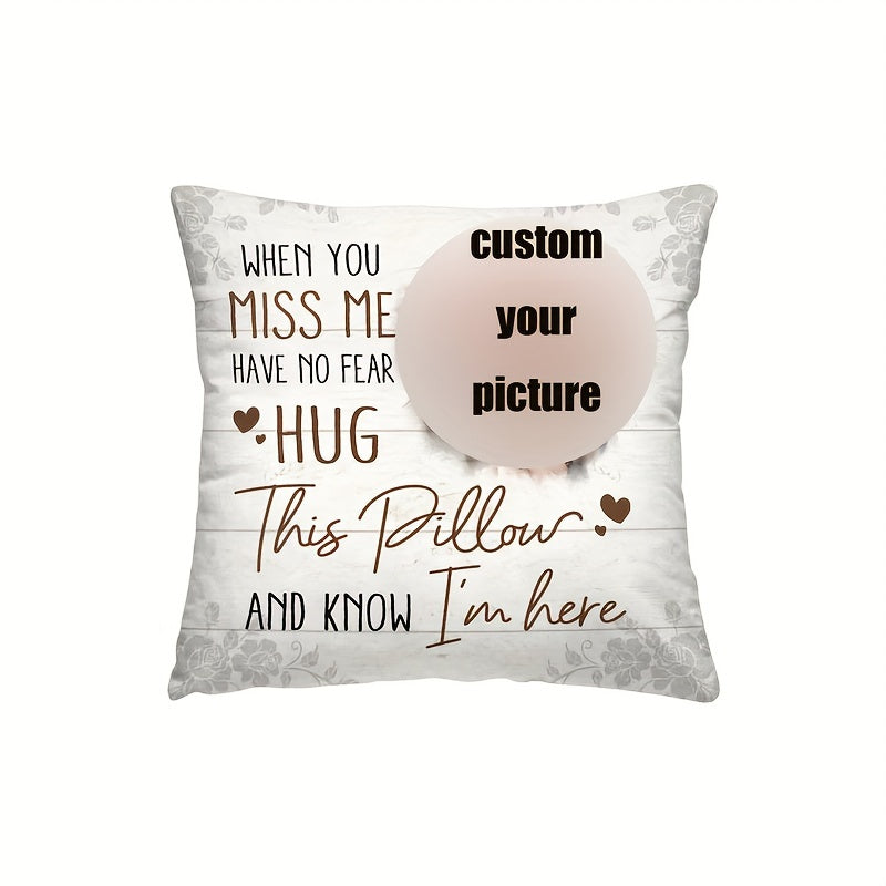 TEMU Custom Photo Memorial Throw Pillow - 18x18 Inch Super Soft Short Plush Pillow Cover With Personalized "when You Miss Me" Message, Traditional