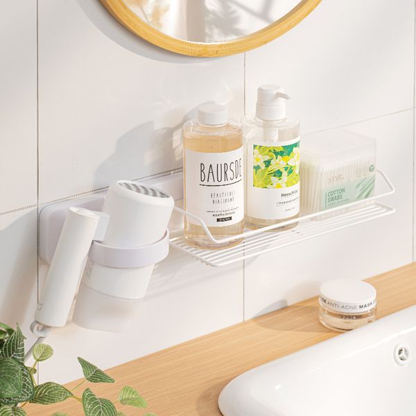 Bathroom multifunctional storage rack, wall mounted hair dryer rack, toiletries drain rack, non drilling cosmetic rack