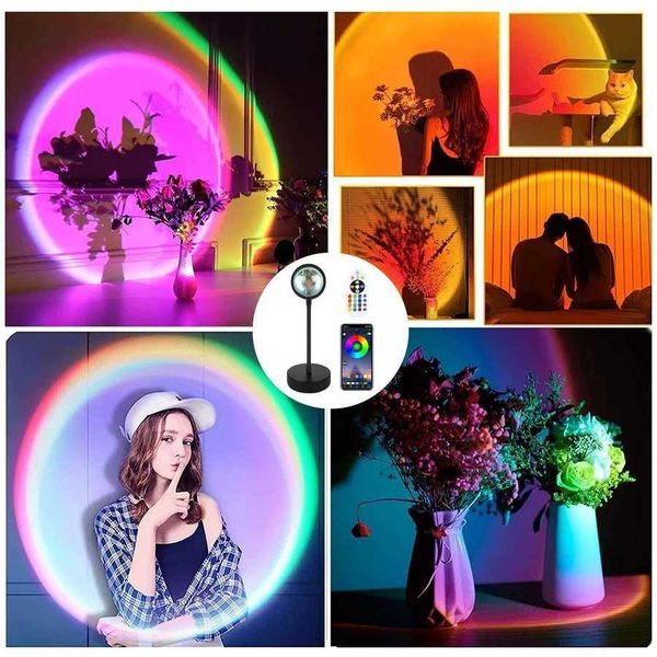 Sunset projector light Bluetooth night light Rainbow atmospheric light Room decoration Background wall decoration Bedroom desk lamp X2501281