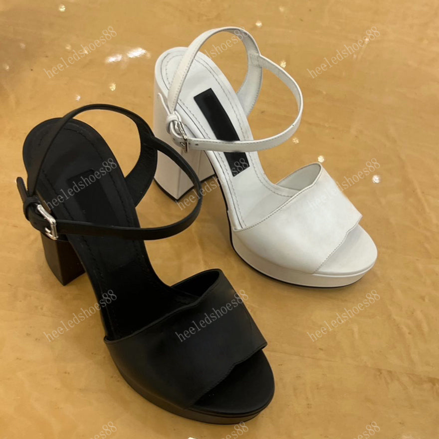 Designers Sandals EUR43 womens shoes Top quality cowhide Classics gold Buckle decoration platform heel shoe 11.5CM high heeled Buckle Strap Chunky H