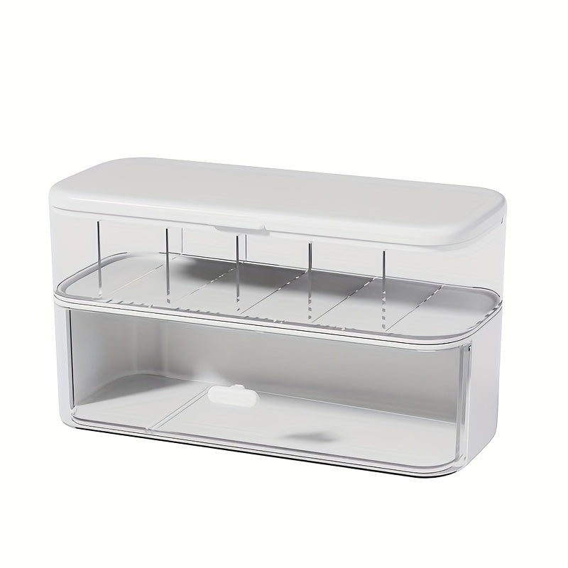 TEMU 1pc Transparent Desktop Cable Organizer Box With Lid - Lightweight Plastic, Multi-compartment Storage For Cables And , For Home Office Desks,
