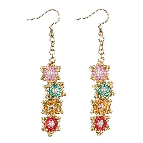 Boucles d'oreilles pendantes tressées en graines de verre étoilées