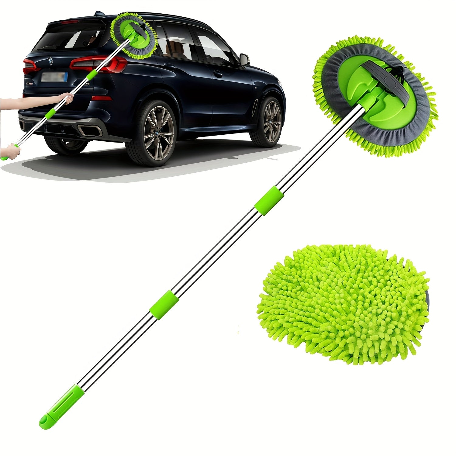TEMU Microfiber 48" Car Wash Mop With Long Handle - Scratch-free Detailing For Cars, Trucks, Suvs, Rvs, Boats - Includes Chenille Sponge Duster