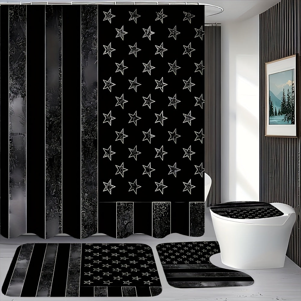 TEMU 1-4pcs Dark , Shower Curtain Set, With 12 Hook Shower Curtain, Non Slip Floor Mat, Toilet U-shaped Pad, Toilet Lid Pad, Bathroom Sets Full Set,