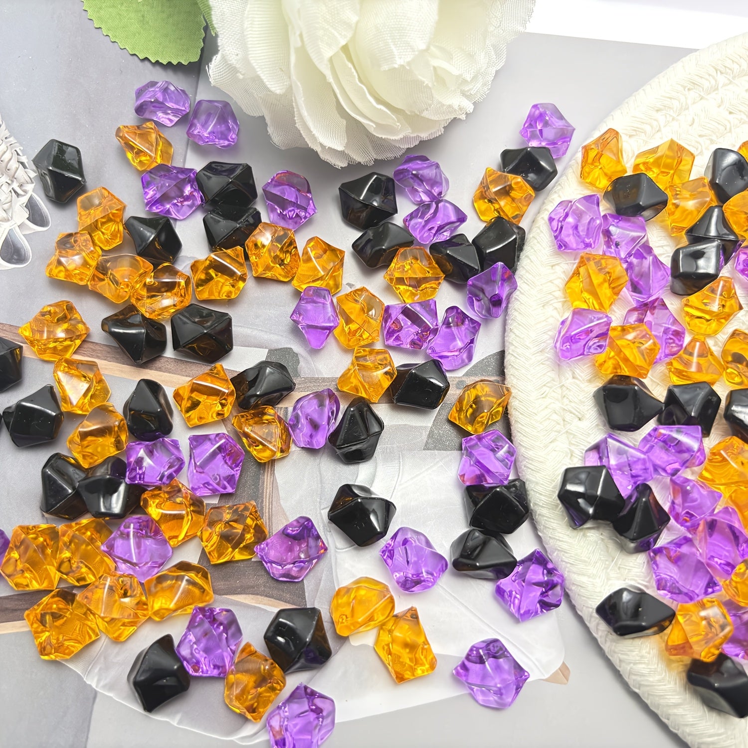 TEMU 148pcs Vibrant Acrylic Ice Rocks - Assorted Colors (purple, Green, Orange) Plastic Crystal Stones For Vase Filler, Table Decor, Wedding,